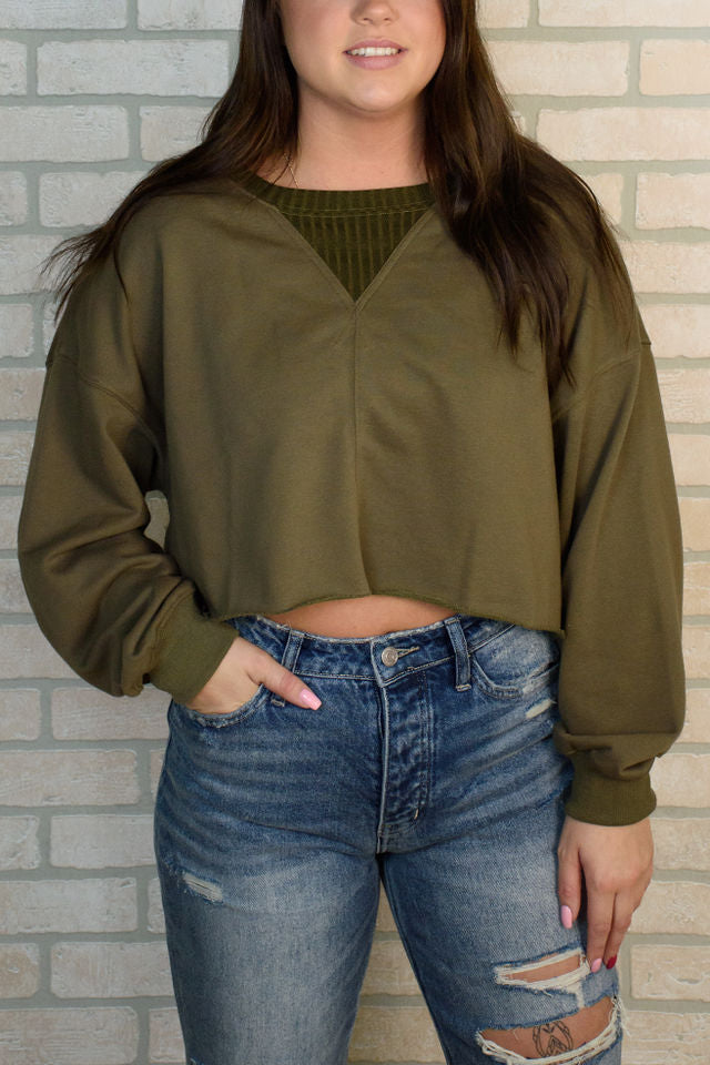 Drop Shoulder Cropped Sweatshirt