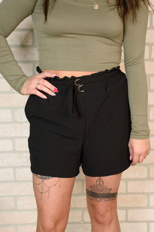 Black Solid Color Layered Fashion Women's Shorts