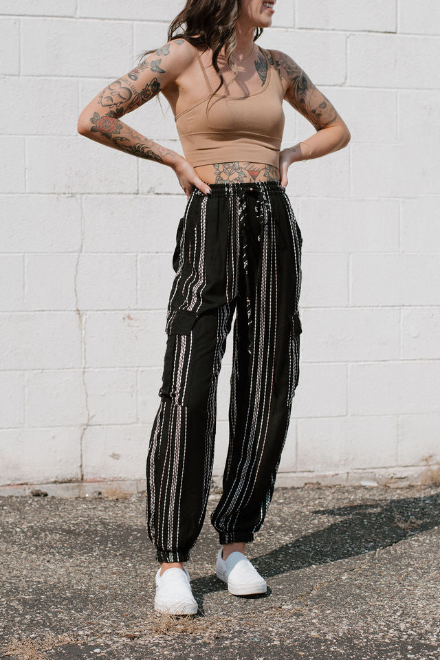 Striped Cargo Jogger Pants