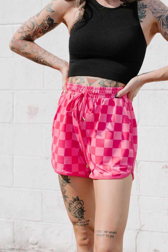 Checkered Drawstring Casual Shorts