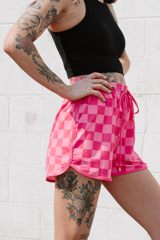 Checkered Drawstring Casual Shorts