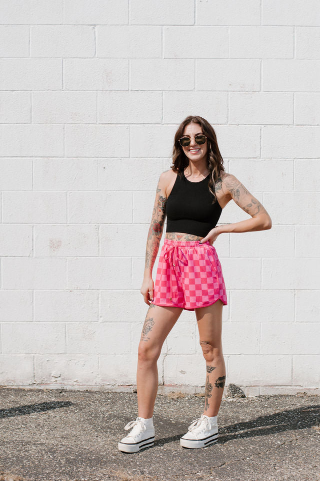 Checkered Drawstring Casual Shorts