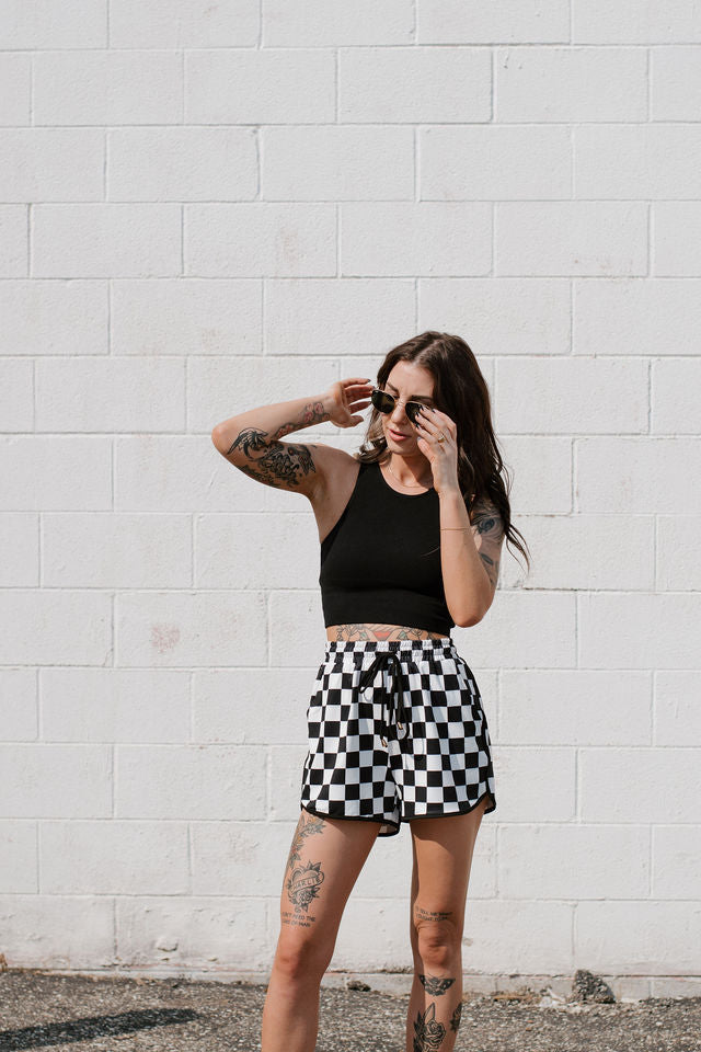 Checkered Drawstring Casual Shorts