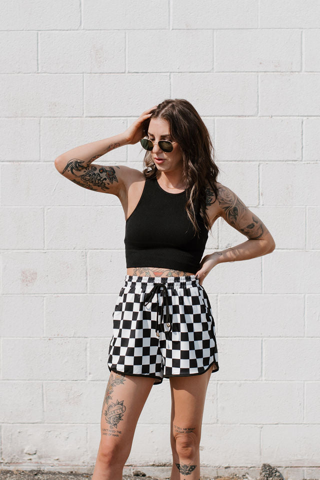 Checkered Drawstring Casual Shorts