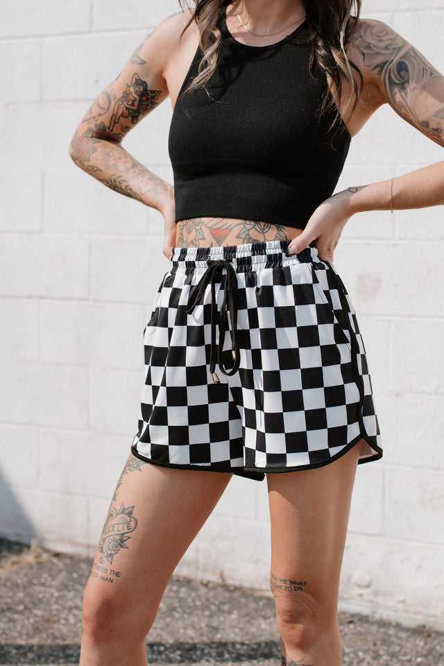 Checkered Drawstring Casual Shorts