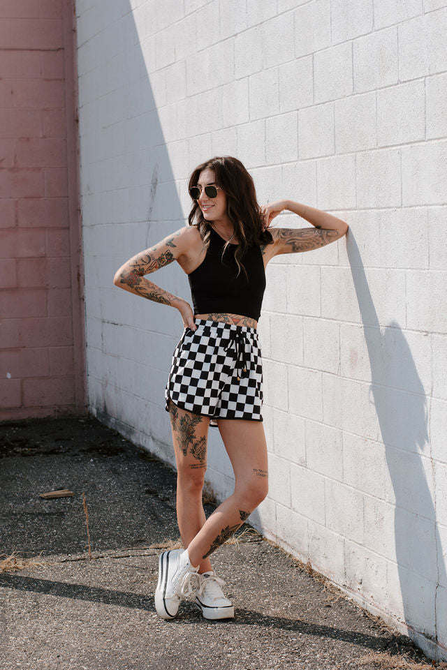 Checkered Drawstring Casual Shorts